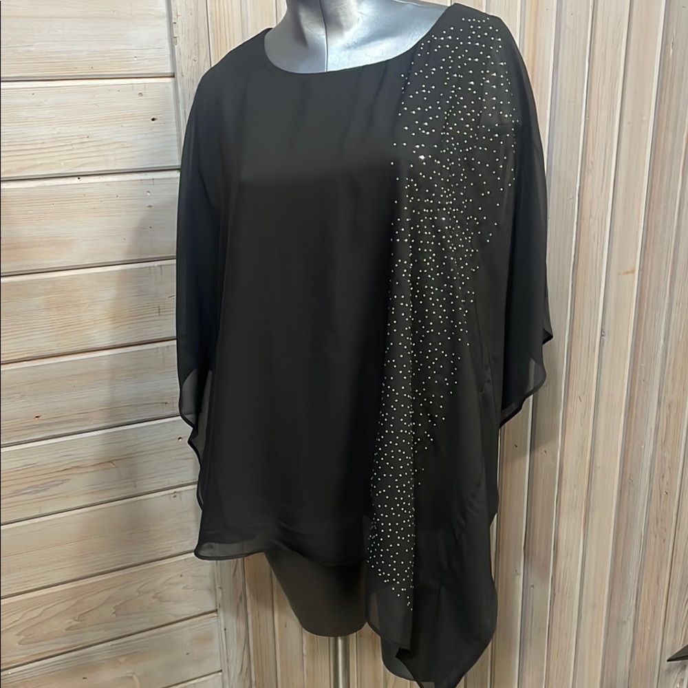 Chico's Asymmetrical Black and White Embellished Blouse